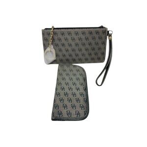 Dooney & Bourke Vintage Wristlet & Eyeglasses Case Black Logo Leather Trim